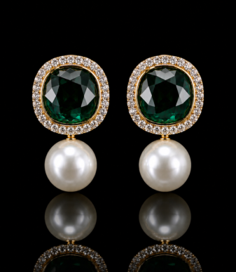 Emerald Pearl Drop Earrings